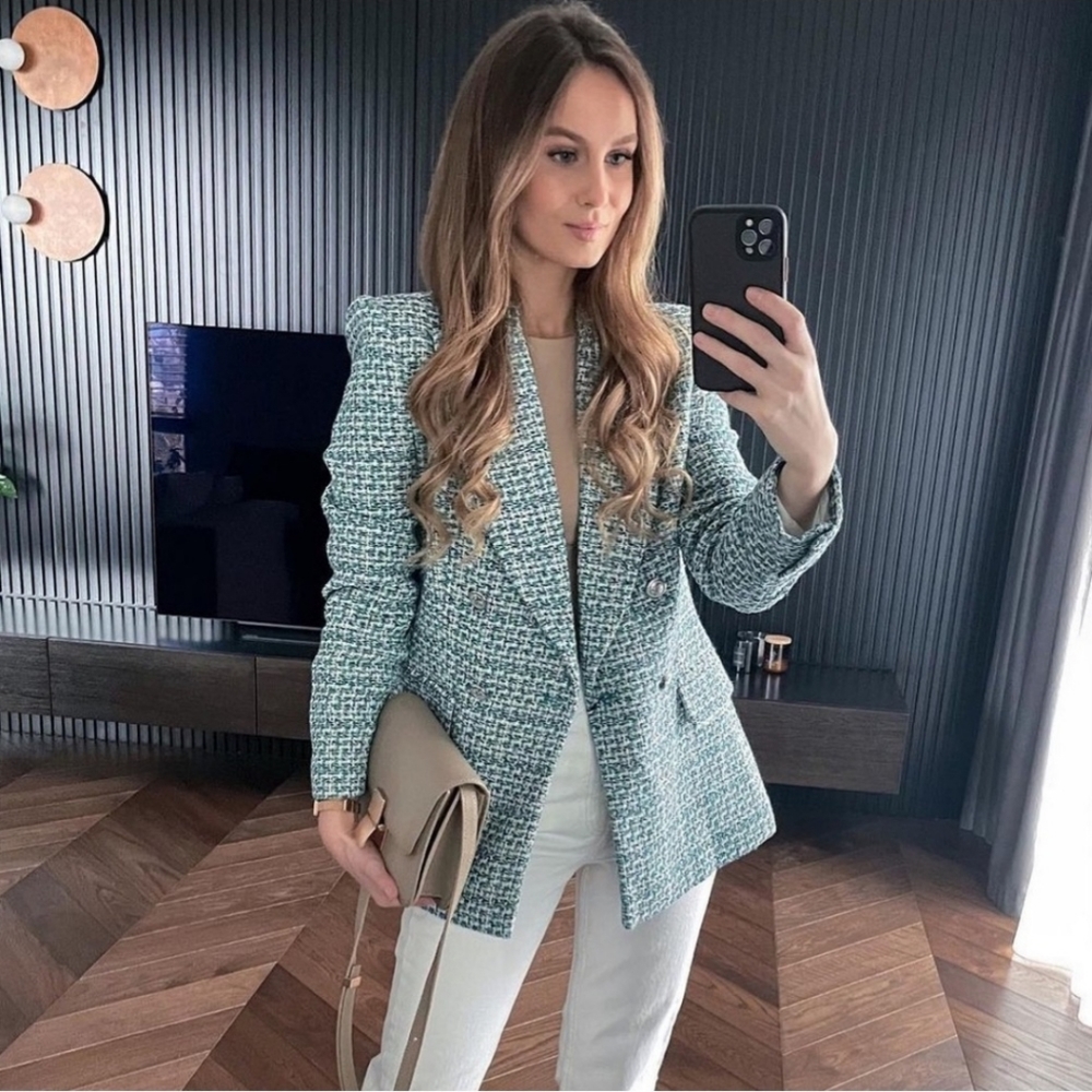 Zara textured tweed double breasted blazer size S - Picture 1 of 14